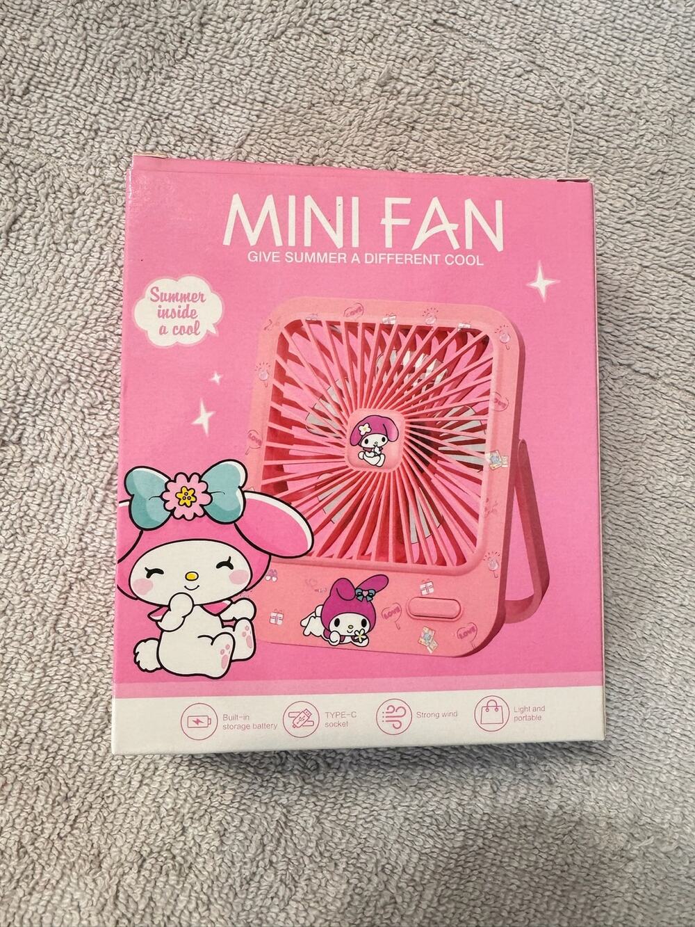 My Melody pink portable mini fan rechargeable very light strong wind
